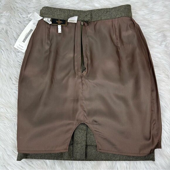 Fendi Women's Green Tweed Designer Virgin Wool Career Pencil Skirt FR38/W25 - Picture 9 of 15